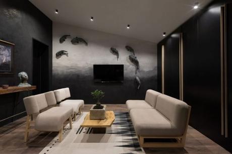 armarios negros tiradores de madera