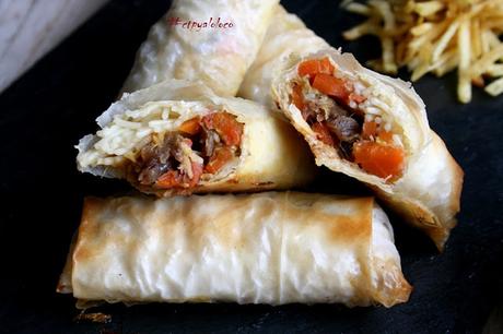 Rollitos de rabo de ternera y fideos