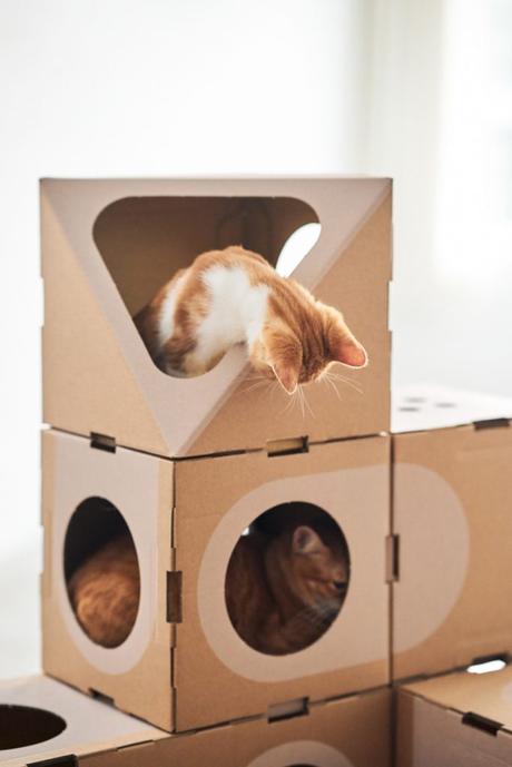 Estos arquitectos crean casas de cartón modulares para gatos ¡y molan mucho!
