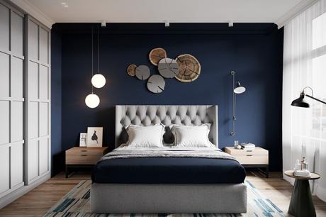 Dormitorio con tonos azules