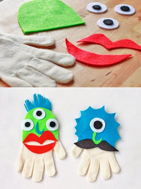 Marionetas hechas con guantes y fieltro
