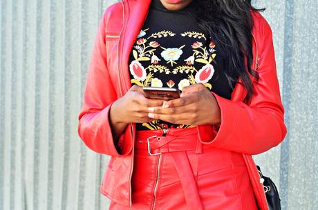 RED SKIRT + FLOWERS SWEATER