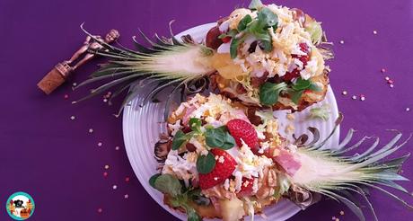 Piña rellena con ensalada de jamón