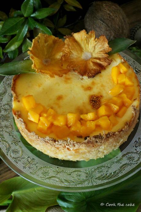 tropical-cheesecake, tarta-de-coco-piña-y-mango, coconut-pineapple-and-mango-cheesecake