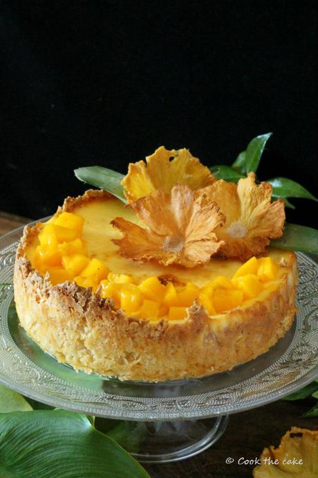 tropical-cheesecake, tarta-de-coco-piña-y-mango, coconut-pineapple-and-mango-cheesecake