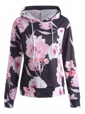 Outfit Plus Size Floral Printed Kangaroo Pocket Hoodie  