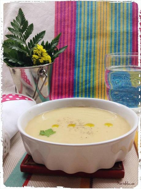 Crema de patata y calabaza con pollo