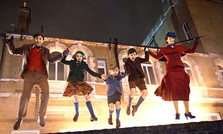 Mary Poppins Returns Lin-Manuel Miranda, Emily Blunt, Pixie Davies, Nathanael Saleh, and Joel Dawson in Mary Poppins Returns (2018)