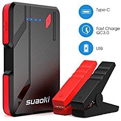 Suaoki P4 - Arrancador de Coche 500A, Jump Starter Arranque Cargador de Batería con Pinzas Inteligentes (Hasta 5.0L Gas o 2.0L Diesel Motor, con USB Tipo C(5V/3A) QC 3.0 Puertos de Carga Rápida, 3 Modos de LED Multi Protecciones)