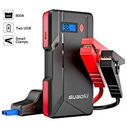 Suaoki P6 - Arrancador de Coche 800A, Jump Starter para Coches Hasta 6.0L Gas o 5.0L Diesel, 12V Batería (Pantalla LCD, Dual USB Salidas, LED, Cable de Pinzas Inteligentes con Múltiples Protecciones)