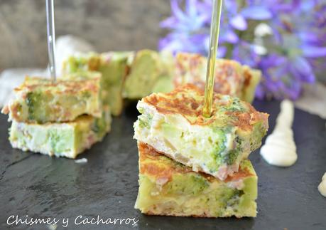 Tortilla de brócoli con jamón
