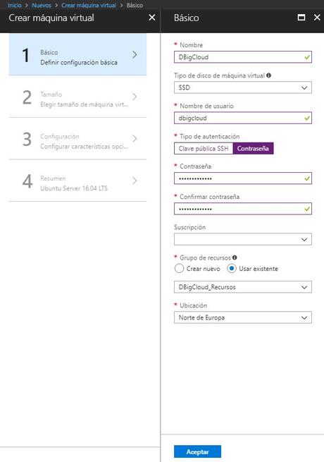 Crear máquina virtual Azure