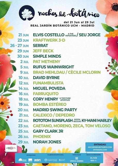 Noches del Botánico 2018: Serrat, Jeff Beck, Norah Jones, Kraftwerk, Elvis Costello, Rufus Wainwright, Phoenix, Simple Minds... Noches del Botánico 2018: Serrat, Jeff Beck, Norah Jones, Kraftwerk, Elvis Costello, Rufus Wainwright, Phoenix, Simple Minds...