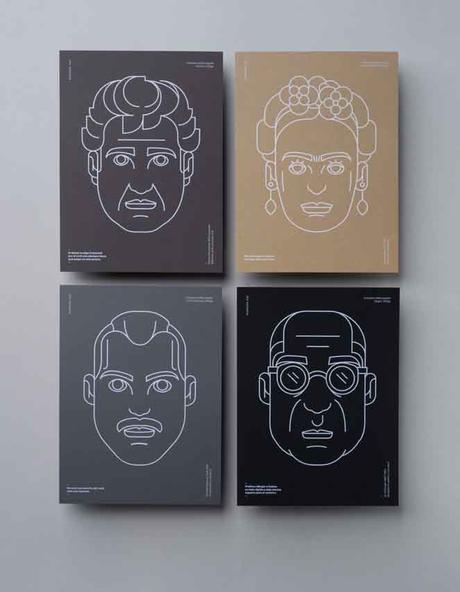 retratos en tinta blanca sobre papel kraft