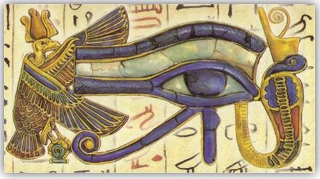 Símbolo del Ojo de Horus con la cobra Uadyet y el buitre Nejbet