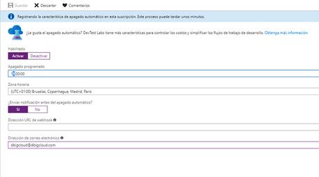 Apagado automático de máquinas virtuales en Azure Apagado maquina virtual Azure