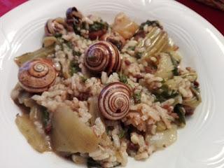 Arroz con acelgas, caracoles y morcilla, típico valenciano