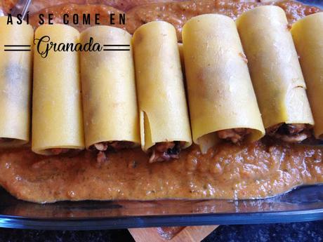 Canelones de merluza y gambas con Dietbox Canelones de merluza y gambas con Dietbox