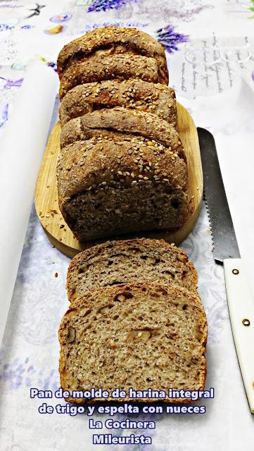 Pan de molde de harina integral de trigo y espelta con nueces