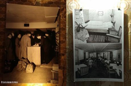 fotos de la recepción, habitación y salón del hotel bunker de Stuttgart