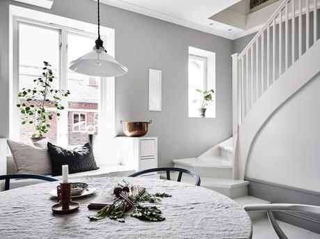 suelo blanco pisos suecos estampados decoración interiores comedores nórdicos comedor madera comedor de estilo escandinavo 