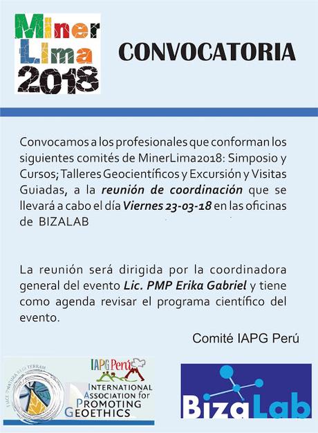 IAPG PERU CONVOCATORIA: reunión de coordinación comite científico MinerLima2018