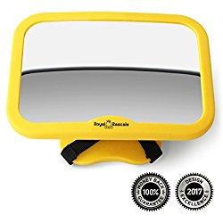 Royal Rascals bebé coche Espejo | # 1 más segura Espejo retrovisor para asiento de niño mirando hacia atrás | seguridad amarillo | se adapta a cualquier reposacabezas ajustable | función de inclinación y giro | 100% inastillable | Premium producto de seguridad