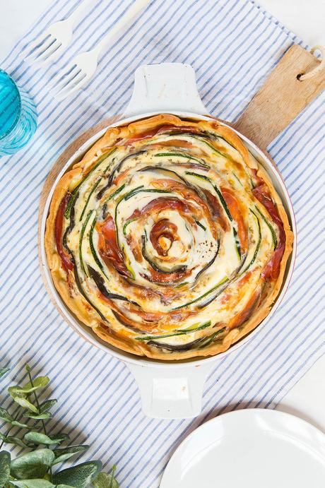 Quiche espiral de jamón y verduras