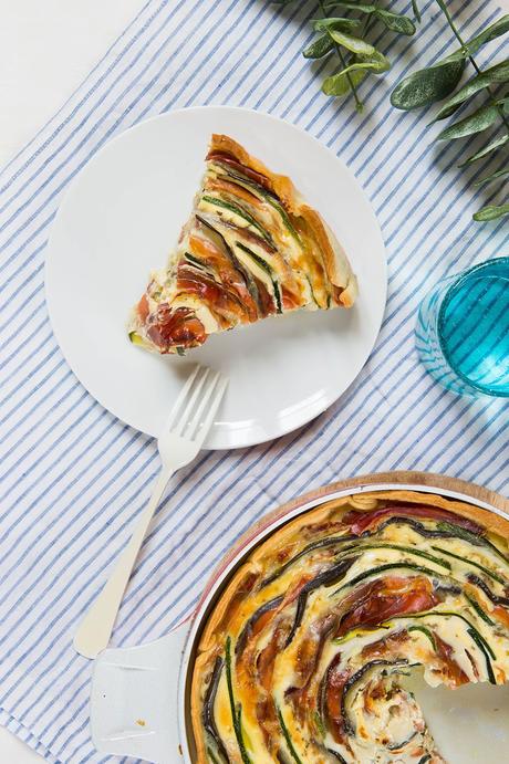 Quiche espiral de jamón y verduras