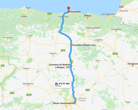 Ruta de viaje entre Rivas Vaciamadrid y Santander para el comparador de gasolineras Parkifast
