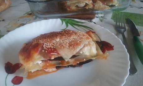 Lasaña de pollo y berengena