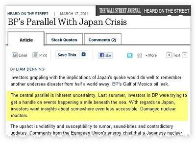 Con cinismo ofensivo The Wall Street Journal analiza desastres de  Japón y British Petroleum