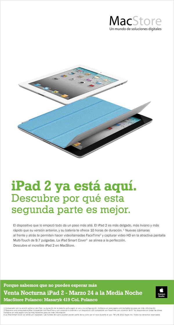 MACSTORE CONFIRMA VENTA NOCTURNA DEL IPAD 2 EN MÉXICO