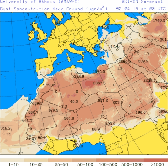 España: polvo africano (Pronóstico para 2-abril-2018)