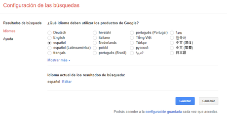 Idioma preferencias de Google