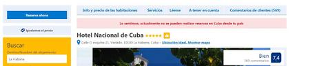 no se puede reservar a través de Booking destino Cuba