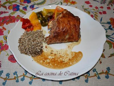 Lechazo churro con amarantos y piel de tres pimientos Lechazo churro con amarantos y piel de tres pimientos
