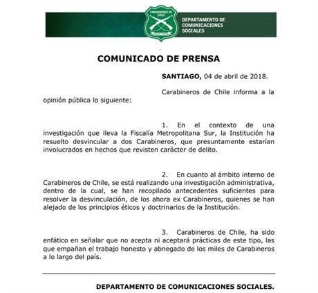 Dos carabineros fueron dados de bajas por estar involucrados con narcotraficantes Dos carabineros fueron dados de bajas por estar involucrados con narcotraficantes