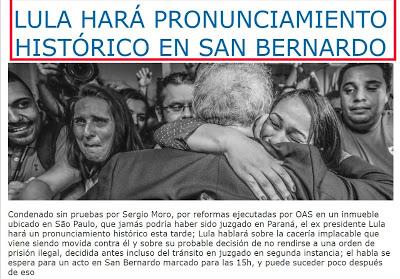 Lula decide no entregarse y será protegido por el pueblo brasileño Lula decide no entregarse y será protegido por el pueblo brasileño