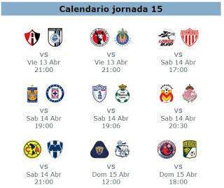 Calendario de juegos de la jornada 14 del futbol mexicano
