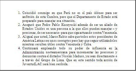 Nuestra gente en la Cumbre de Lima y las falsas acusaciones