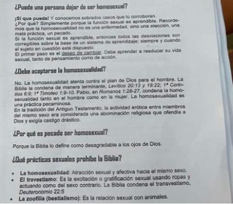 Argentina. Guía homofóbica en escuela católica