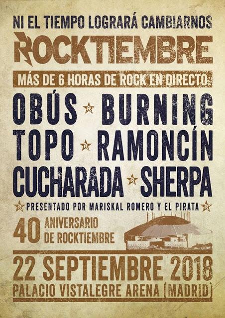 40 años después, Rocktiembre vuelve a Vistalegre con Obús, Burning, Ramoncín, Topo, Cucharada y Sherpa