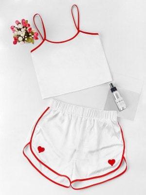 Contrast Cami And Dolphin Shorts Set - White M