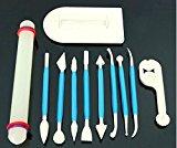 Beautiful Life * 11 PC decoración de la torta fijados herramientas de decoración de la torta cortadores de mandíbulas sello de expulsión GATEAU ponche CARVER llana de la pasta de azúcar mazapán (azul)