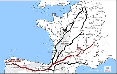 Mapa etapas camino de Santiago francés Francia