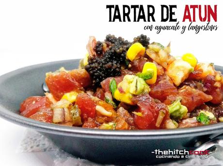 TARTAR DE ATUN CON AGUACATE Y LANGOSTINOS