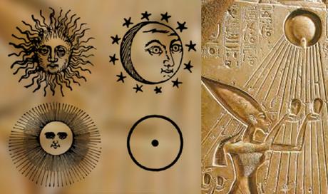 símbolos solares y adoración del faraón egipcio del sol