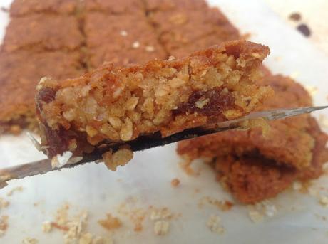 Cuadrados de avena, pasas de uva y miel