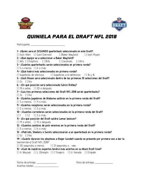 Descarga tu quiniela para el Draft NFL 2018